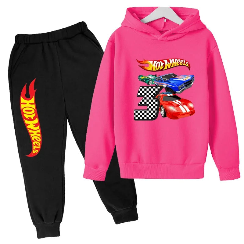 Kids Clothing Hot Wheels Car Game Printed Hoodie Coat 3-12 Yrs Boys Girls Toddler Top+pants Fashion Sweatshirt Casual Sportswear
