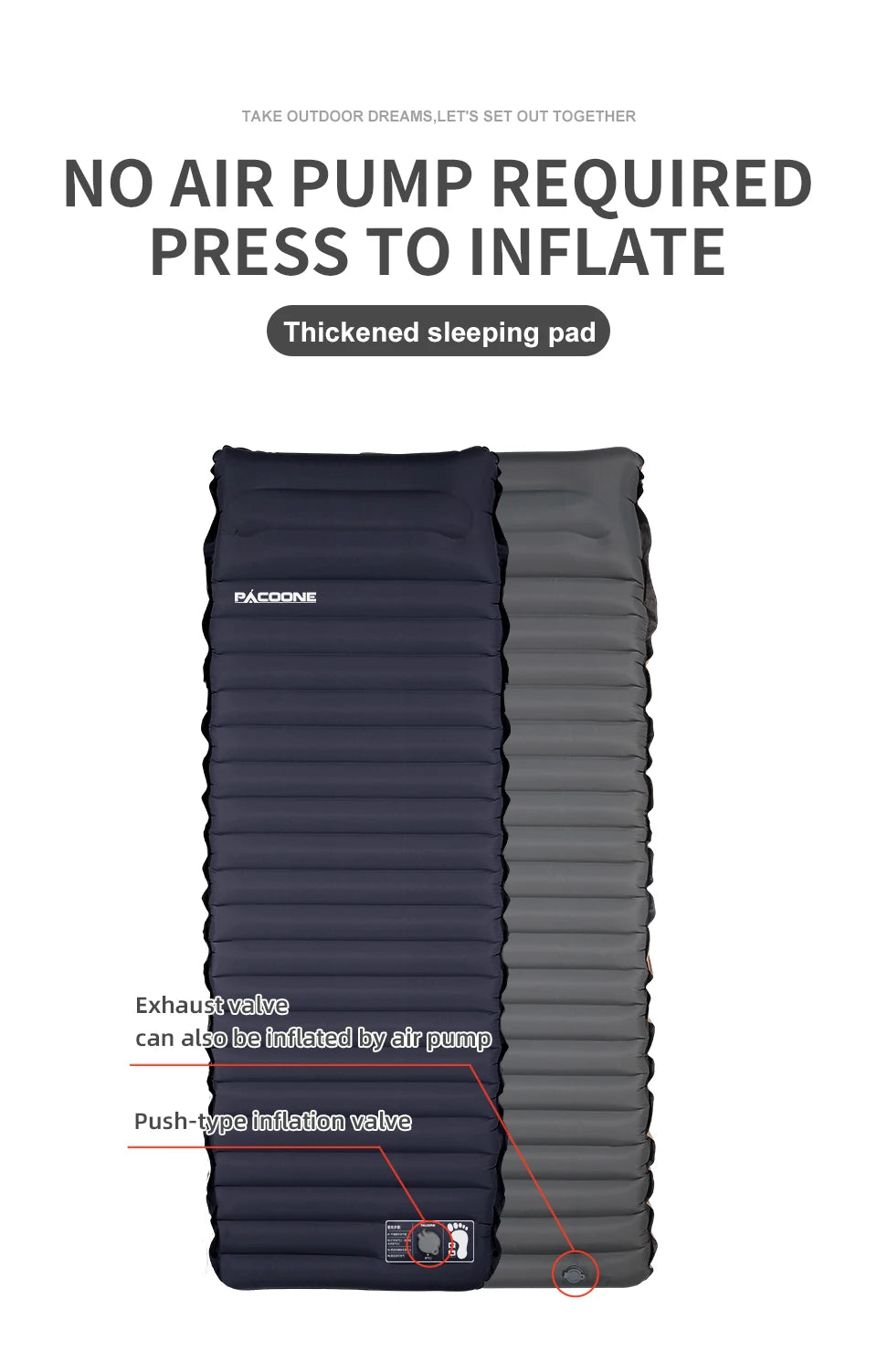 Outdoor Thicken Camping Mattress Ultralight Self-inflating Air Mattress Built-in Inflator Pump For Travel Hiking Fishing