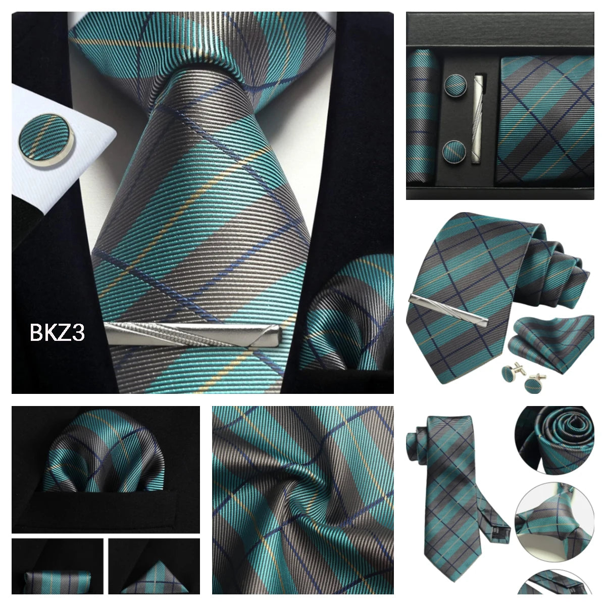 Classic 100% Silk Men's Ties In Gift box 8cm Plaid Dot Striped Business Necktie Handkerchief Cufflinks Wedding Party Tie Set