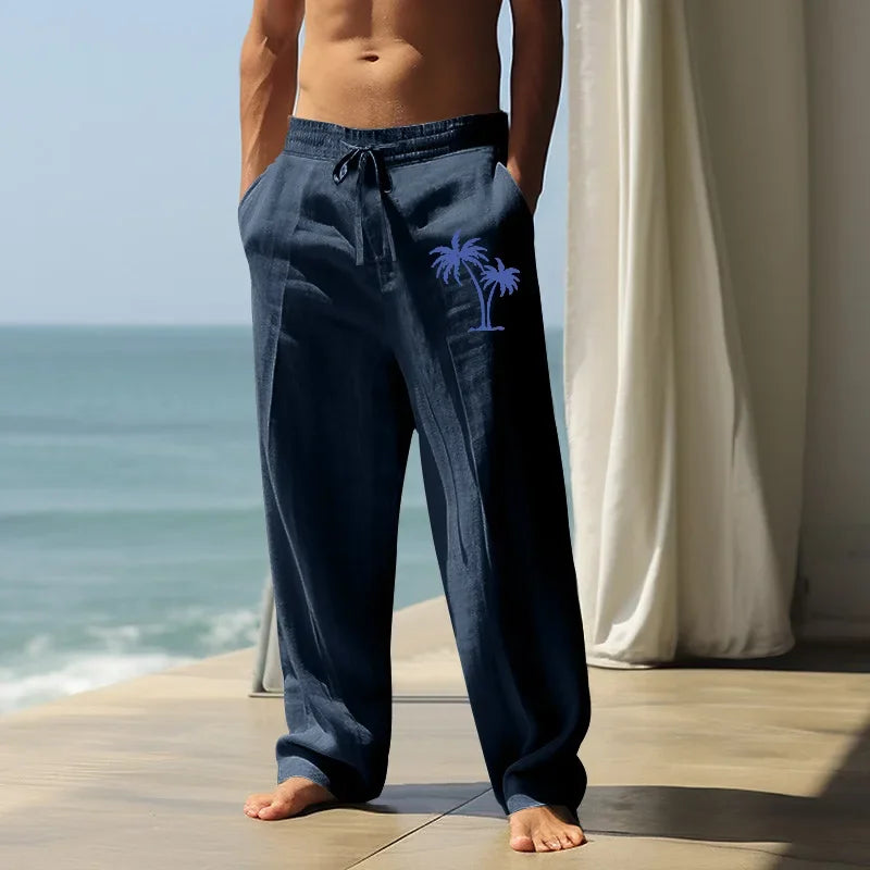 2025 Men's Coconut Printed Breathable Cotton and Linen Loose Casual Sports Pants