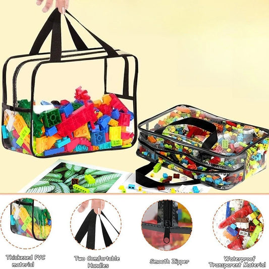 Waterproof Zippered Toy Storage Bag, Transparent PVC Travel Pouch for Sand Beach Puzzles, Cosmetic Toiletry Organizer