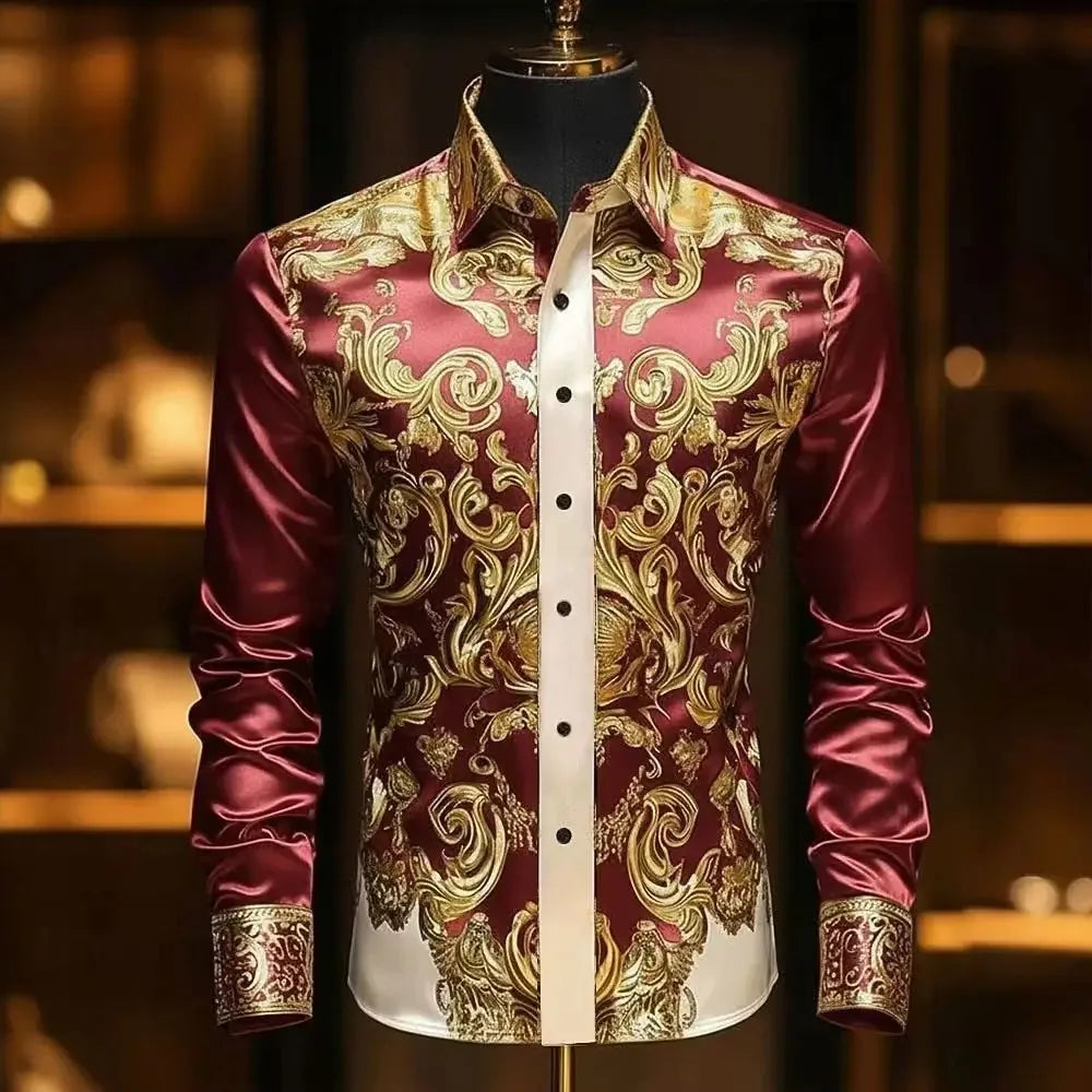 2025 New Fashionable Men's Printed Collar Shirt, Comfortable and Fashionable, Business Wedding Dress Shirt.