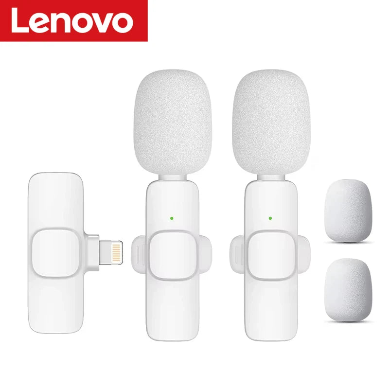 Lenovo Pink Wireless Lavalier Microphone Phone Portable Audio Video Recording Vlog Microphone for iPhone Android PC Live Gaming