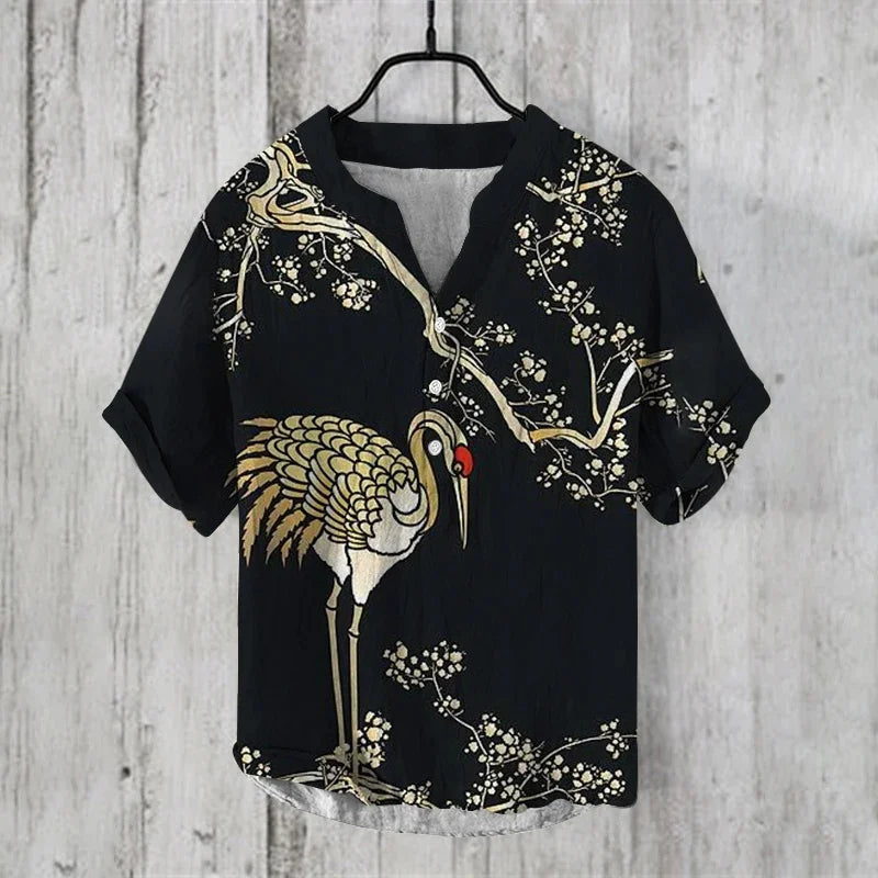 Fashionable men's V-neck shirt with 3D animal print men's short sleeved top, loose and comfortable new style