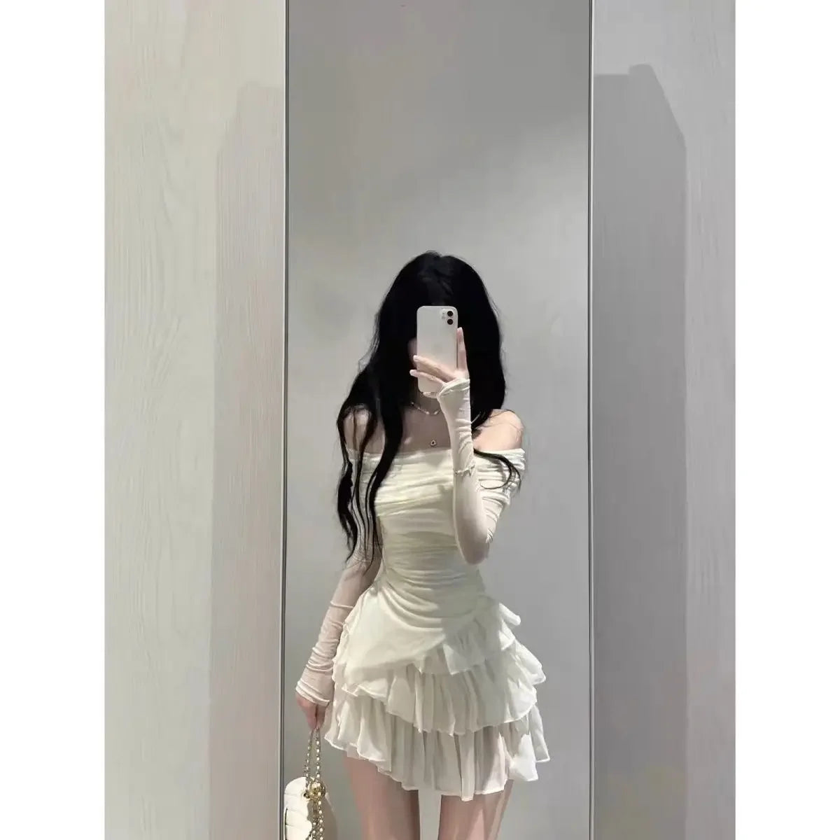 Elegant High-End Feel Summer Fashion 2-Piece Set For Women Off-Shoulder Slimming Top With Cake Skirt Versatile Stylish Dressing