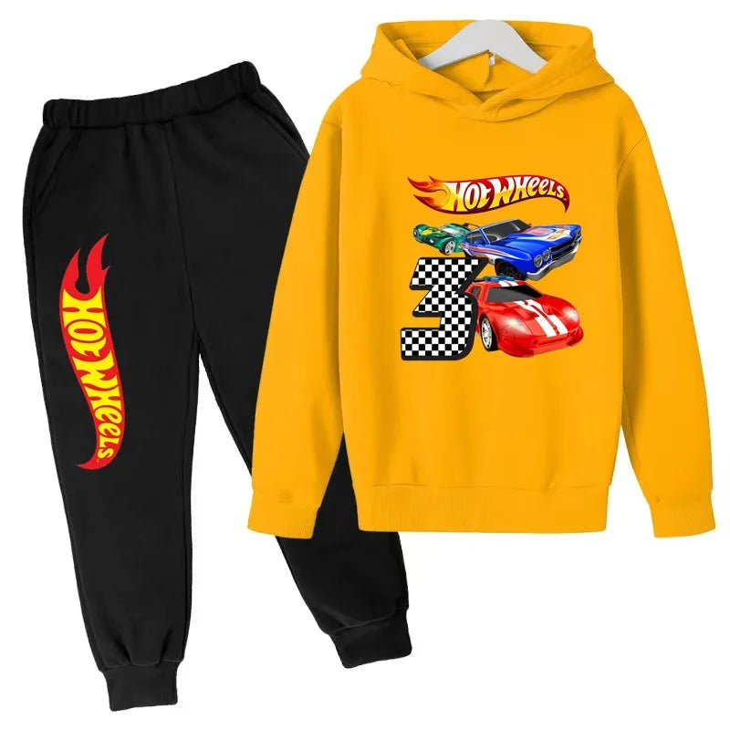Kids Clothing Hot Wheels Car Game Printed Hoodie Coat 3-12 Yrs Boys Girls Toddler Top+pants Fashion Sweatshirt Casual Sportswear