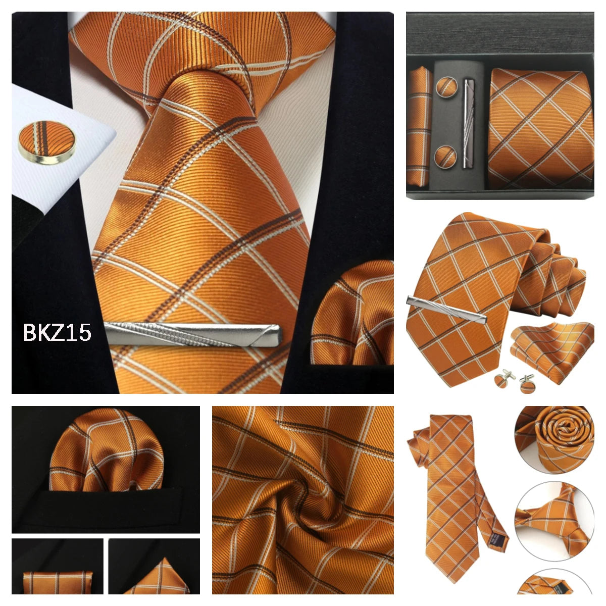 Classic 100% Silk Men's Ties In Gift box 8cm Plaid Dot Striped Business Necktie Handkerchief Cufflinks Wedding Party Tie Set