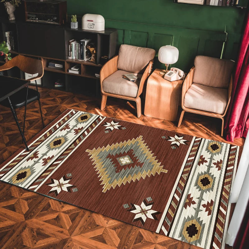 VIKAMA Bohemian Machine Washable Living Room Carpet Soft Non-Slip Ethnic Style Bedroom Cloakroom Carpet Foldable Home Decor