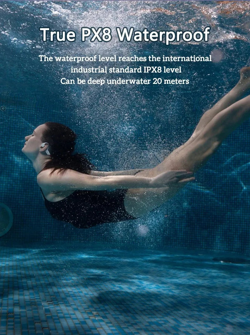 IPX8 Waterproof Swimming Diving Bone Conduction Headphone Bluetooth 5.3 Bass Wireless Headset MP3 (32G) Player fitness Earphone
