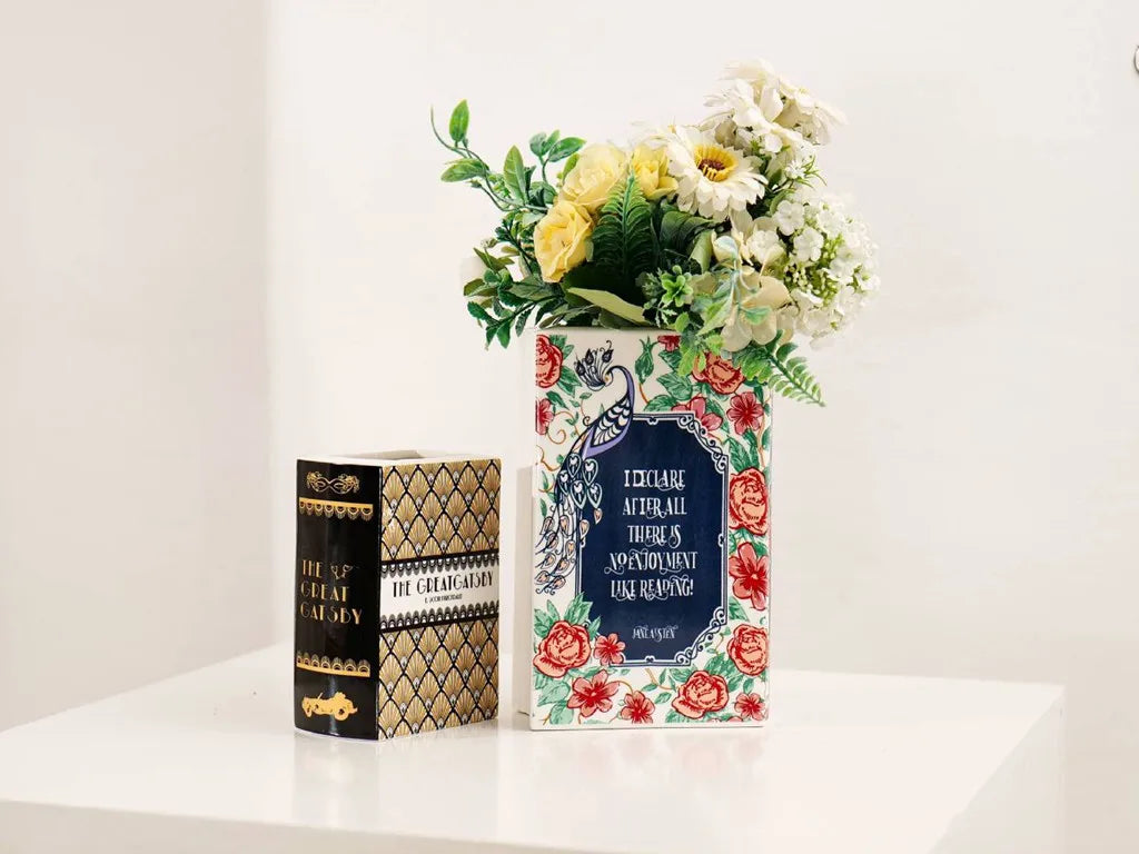 Ceramic Book Vase Pride and Prejudice Cute Bookshelf Decor Unique Gift for Book Lovers Home Interior Wall Shelf Decoration House