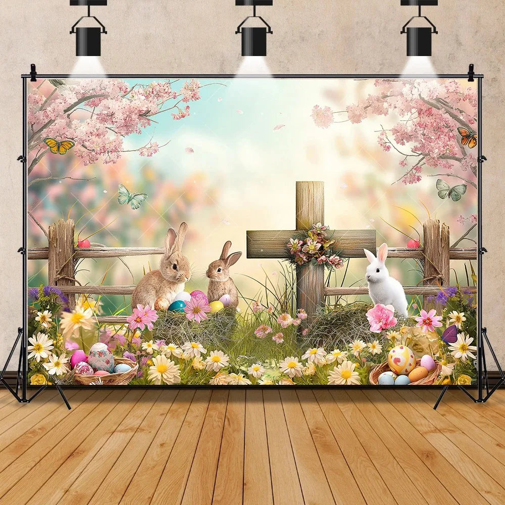 Easter Jesus Communion Cross Theme Banner Shooting Background Cloth, Children Birthday Decoration Photography Studio Background