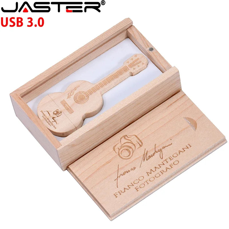 JASTER USB 3.0 Flash Drives Wooden Guitar 128GB Free Custom Logo Pen Drive 64GB with Box Memory Stick Music Business Gift U disk
