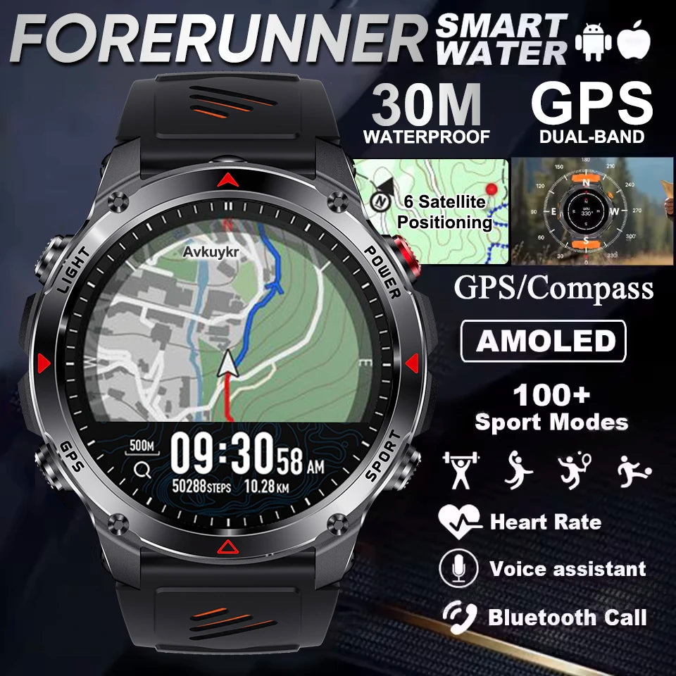 Forerunner 570 GPS Smart Watch 3ATM Waterproof  AMOLED Screen MULTI-BAND GNSS Compass Altimeter Flashlight Sports Smartwatch Men