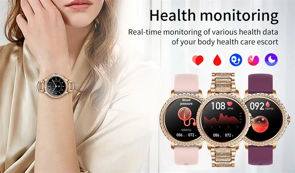 2025 New Fashion Women Smart Watch AMOLED HD Screen Sports Watch Health Heart Rate Voice Call Smart Watch For Android IOS