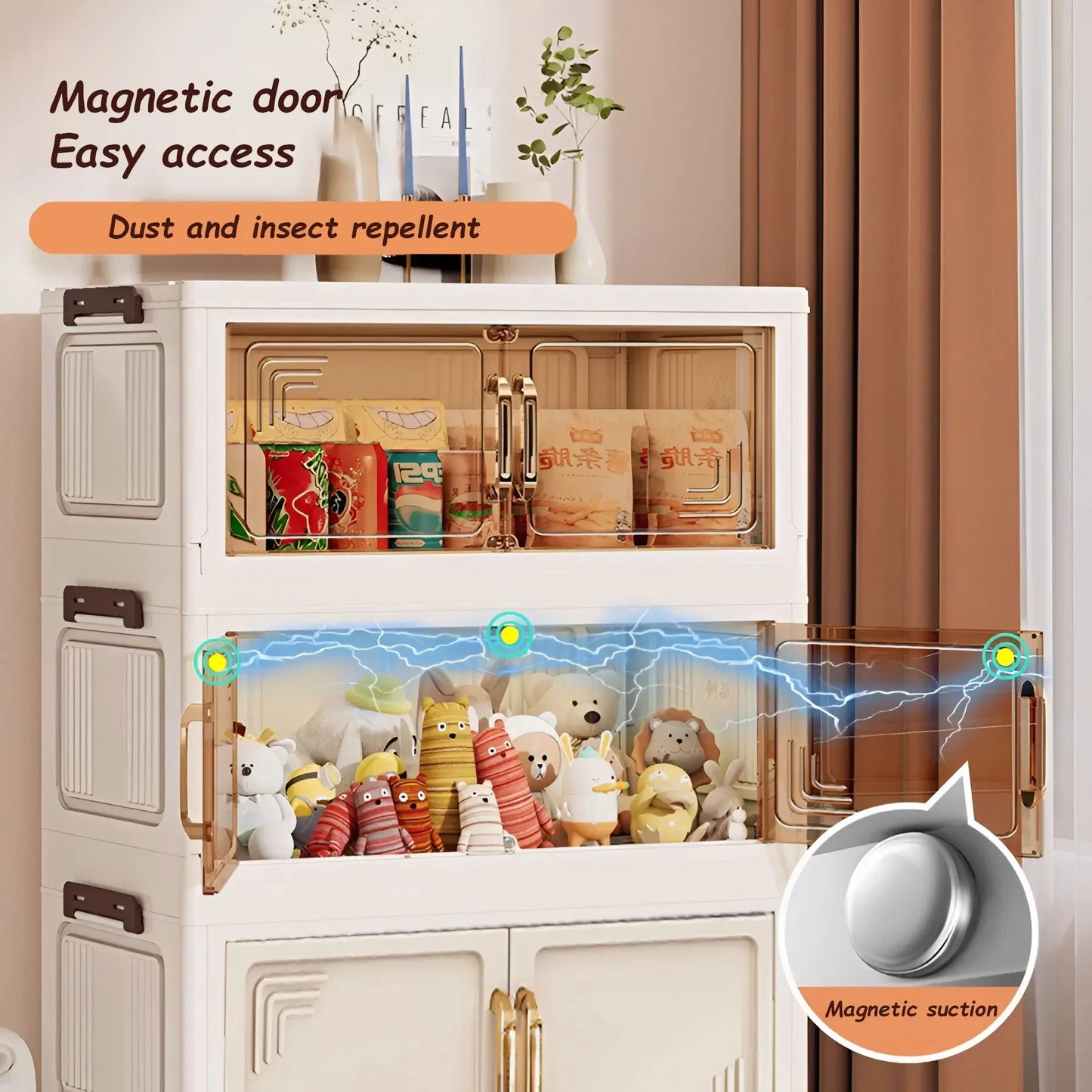 45/55/65cm Length Multifunction Storage Cabinet Large Capacity Foldable Easy-to-Install Storage Box Dustproof Wardrobe
