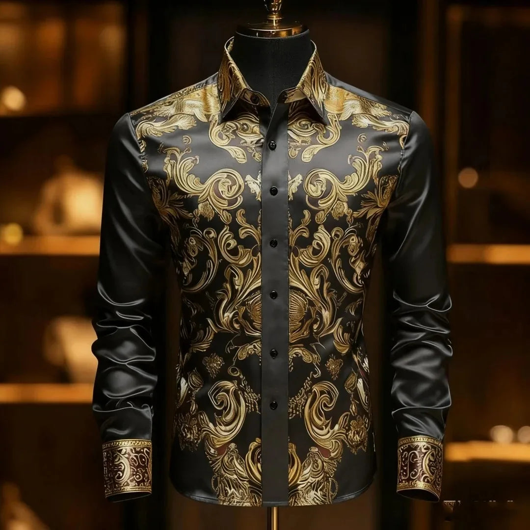 2025 New Fashionable Men's Printed Collar Shirt, Comfortable and Fashionable, Business Wedding Dress Shirt.