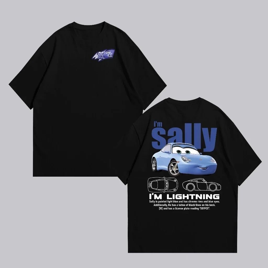 Summer New Lightning Mcqueen and Sally Printed Couple T-shirt Sally and Mcqueen Casual Cute Women's T-shirt Casual Tee Tops