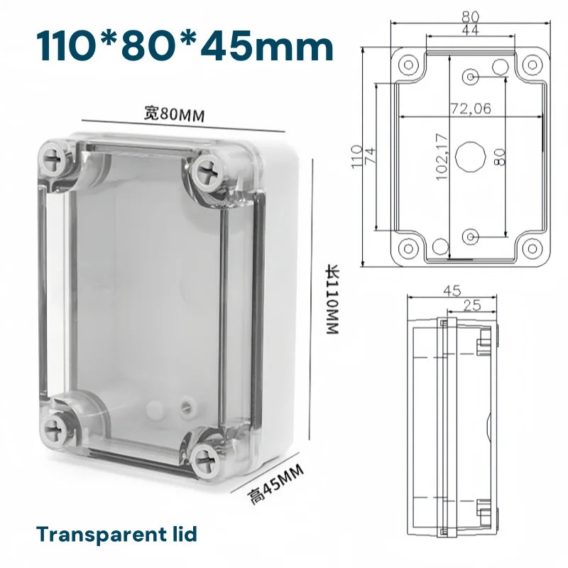 Transparent Waterproof Outdoor Enclosure Plastic Box Electronic Project Case Instrument Electrical Box IP68 Junction Box Housing