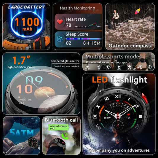 New T-Rex3 1100mAh Large Battery Durable Adult Smart Watch 1.7-inch GPS trackr Compass 5ATM Waterproof BT Call Sports Smartwatch