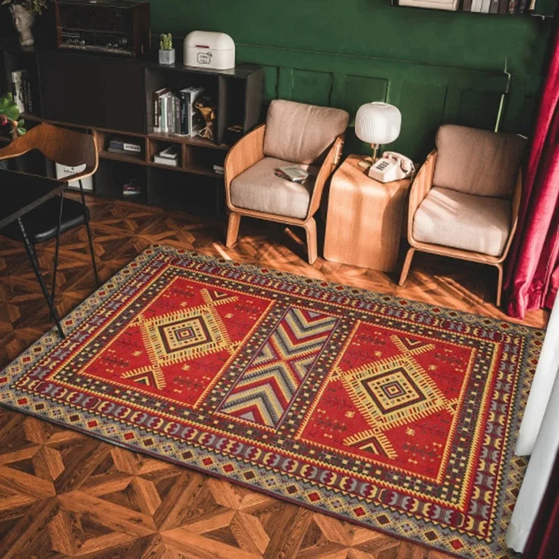 VIKAMA Bohemian Machine Washable Living Room Carpet Soft Non-Slip Ethnic Style Bedroom Cloakroom Carpet Foldable Home Decor