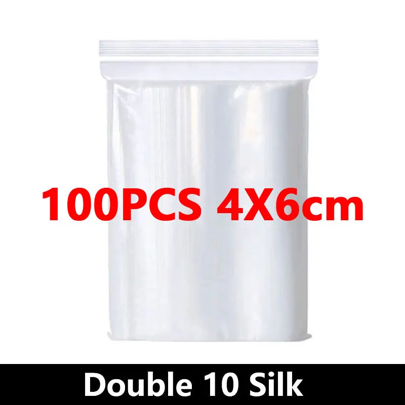 100pcs Thicken Zipper Sealed Bags Clear Plastic Storage Bag for Small Jewelry Food Packing Reclosable Plastic Ziplock Bags