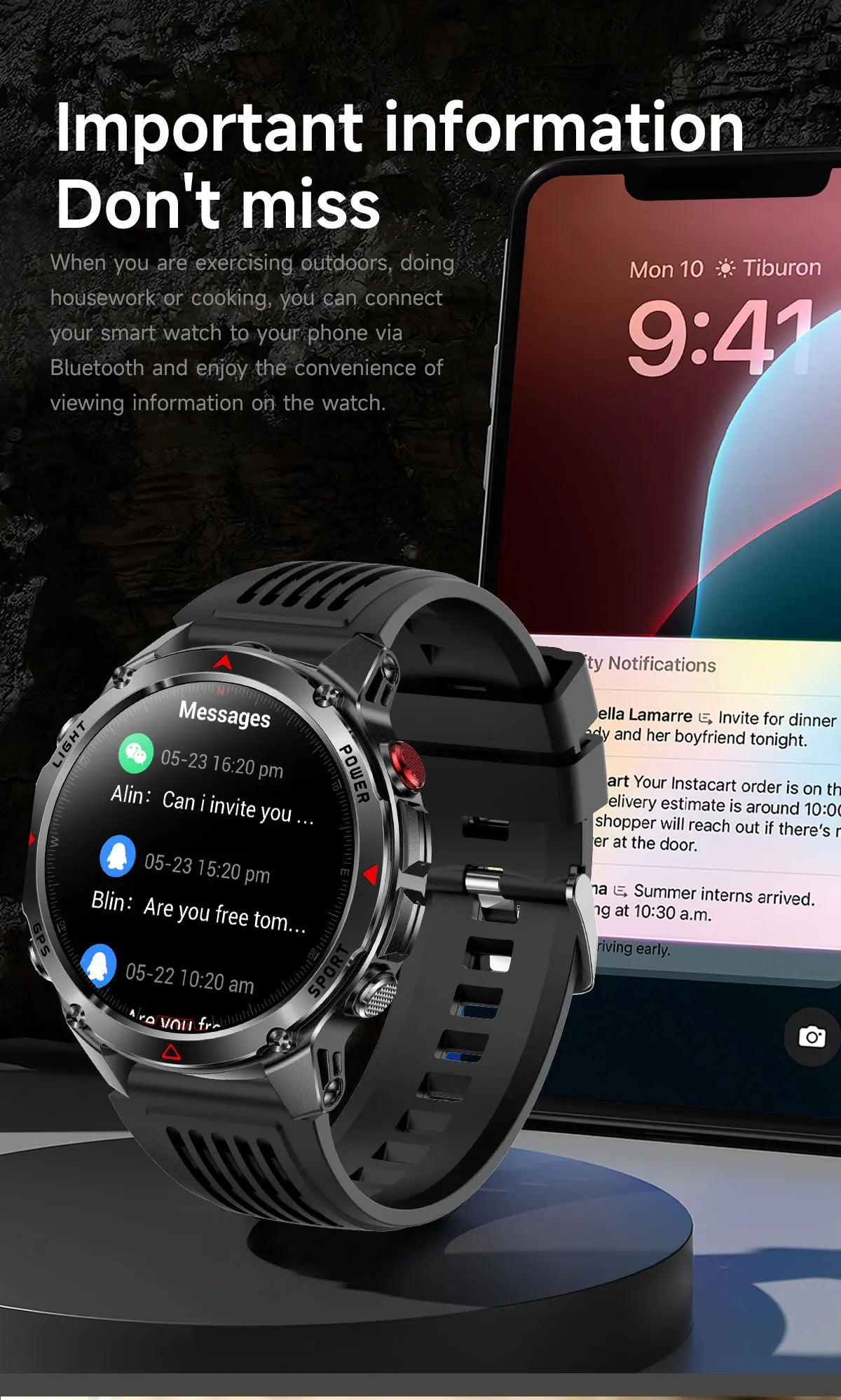 Forerunner 570 GPS Smart Watch 3ATM Waterproof  AMOLED Screen MULTI-BAND GNSS Compass Altimeter Flashlight Sports Smartwatch Men