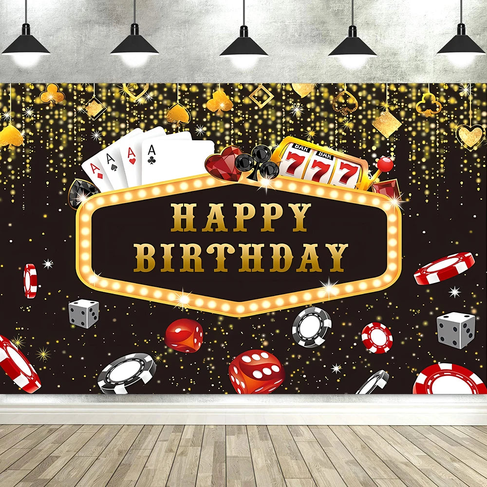 Las Vegas Casino Night Carnival Theme Banner Background Cloth, Poker Dice Birthday Party Decoration Photography Studio Backdrop