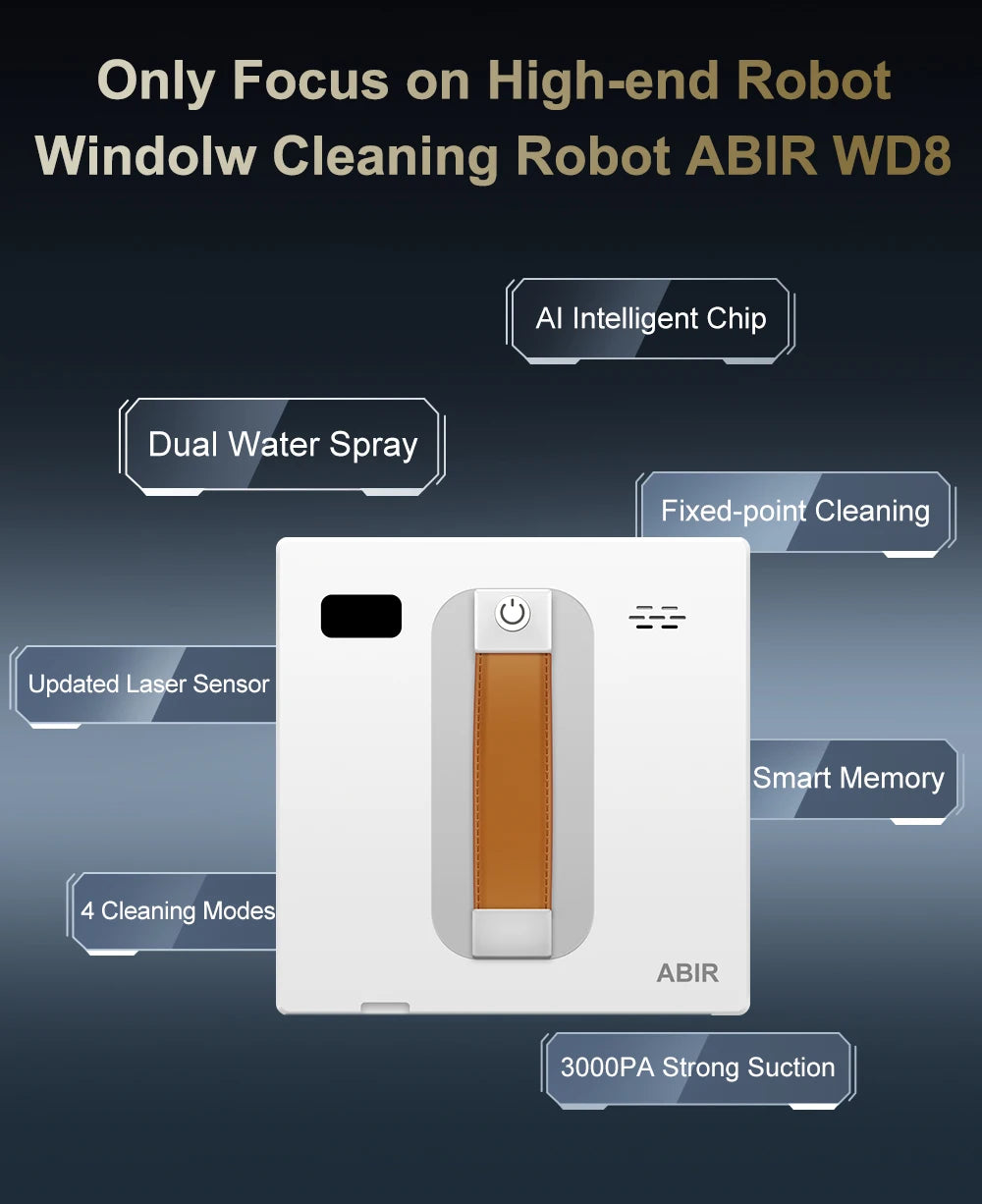 ABIR WD8 Robot Window Vacuum Cleaner,Dual Water Spray,Laser Sensor,Smart Home Glass Wall Wet Dry Cleaning ,APP&Remote Control