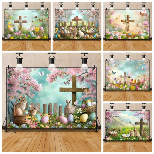 Easter Jesus Communion Cross Theme Banner Shooting Background Cloth, Children Birthday Decoration Photography Studio Background