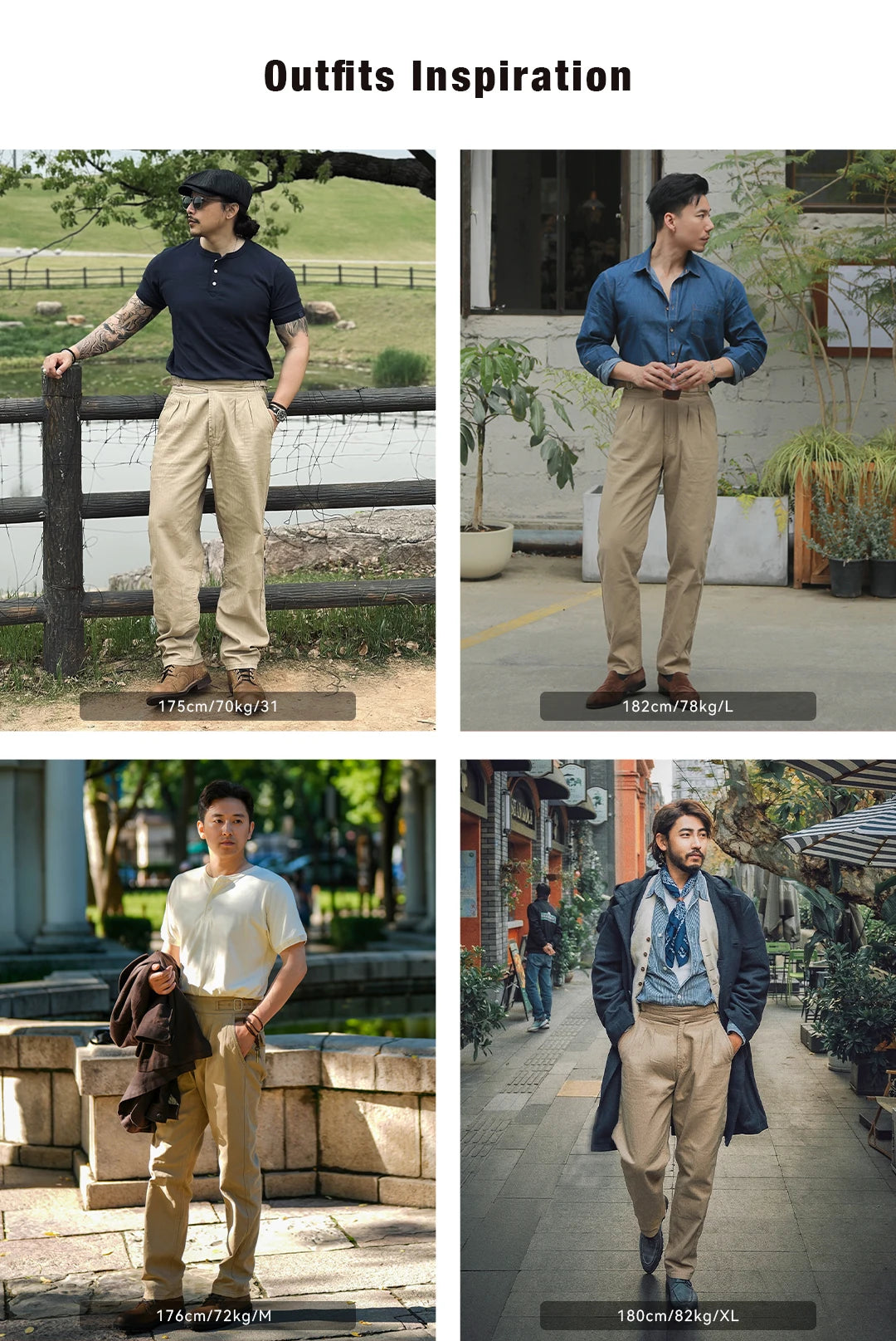 Maden Vintage Adjustable High Waist Gurkha Pants Khaki Casual Cargo Work Pants Classic Straight Trousers for Men's Spring Fall