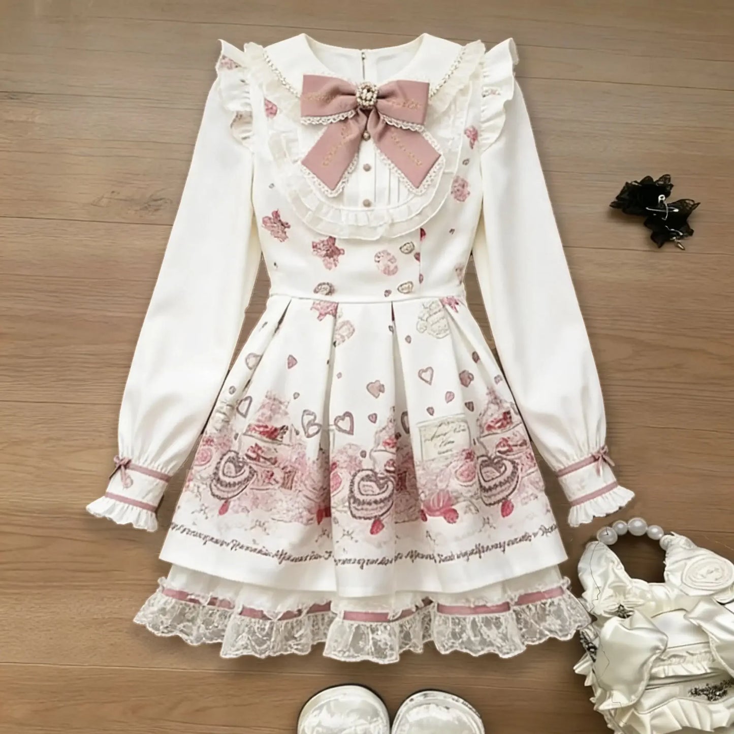 Japanese Sweet Preppy Style 2 Piece Set Women Kawaii Lace Patchwork Bow Tops + Y2k Plaid Mini Skirt Elegant Fashion Outifits New