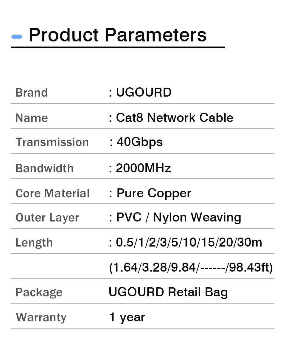 Cat 8 Ethernet Cable Cat8 Network Cable Internet LAN 40Gbps 2000Mhz For Router Ps4 Laptop 0.5m - 5m 10m 15m 20m 30m Flat Round