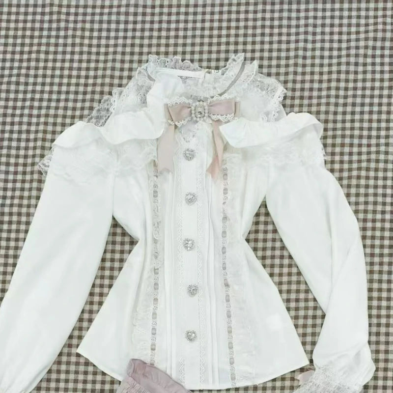 2025 Japanese Kawaii Short Skirt Sets Sweet Ruffles Off Shoulder Bow Shirt Gown Faldas Y2k Aesthetic Mini Skirts Lolita Full Set