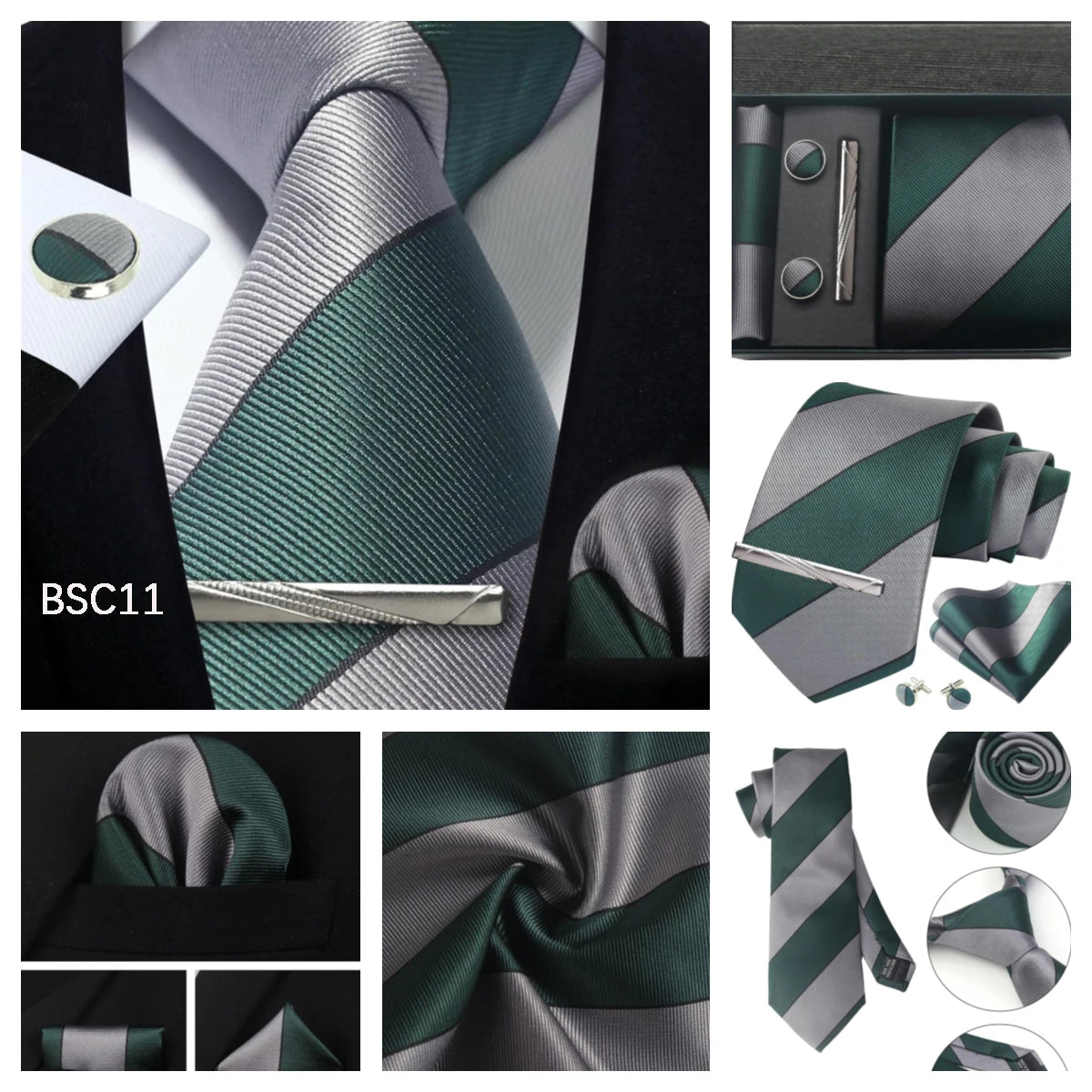 Classic 100% Silk Men's Ties In Gift box 8cm Plaid Dot Striped Business Necktie Handkerchief Cufflinks Wedding Party Tie Set