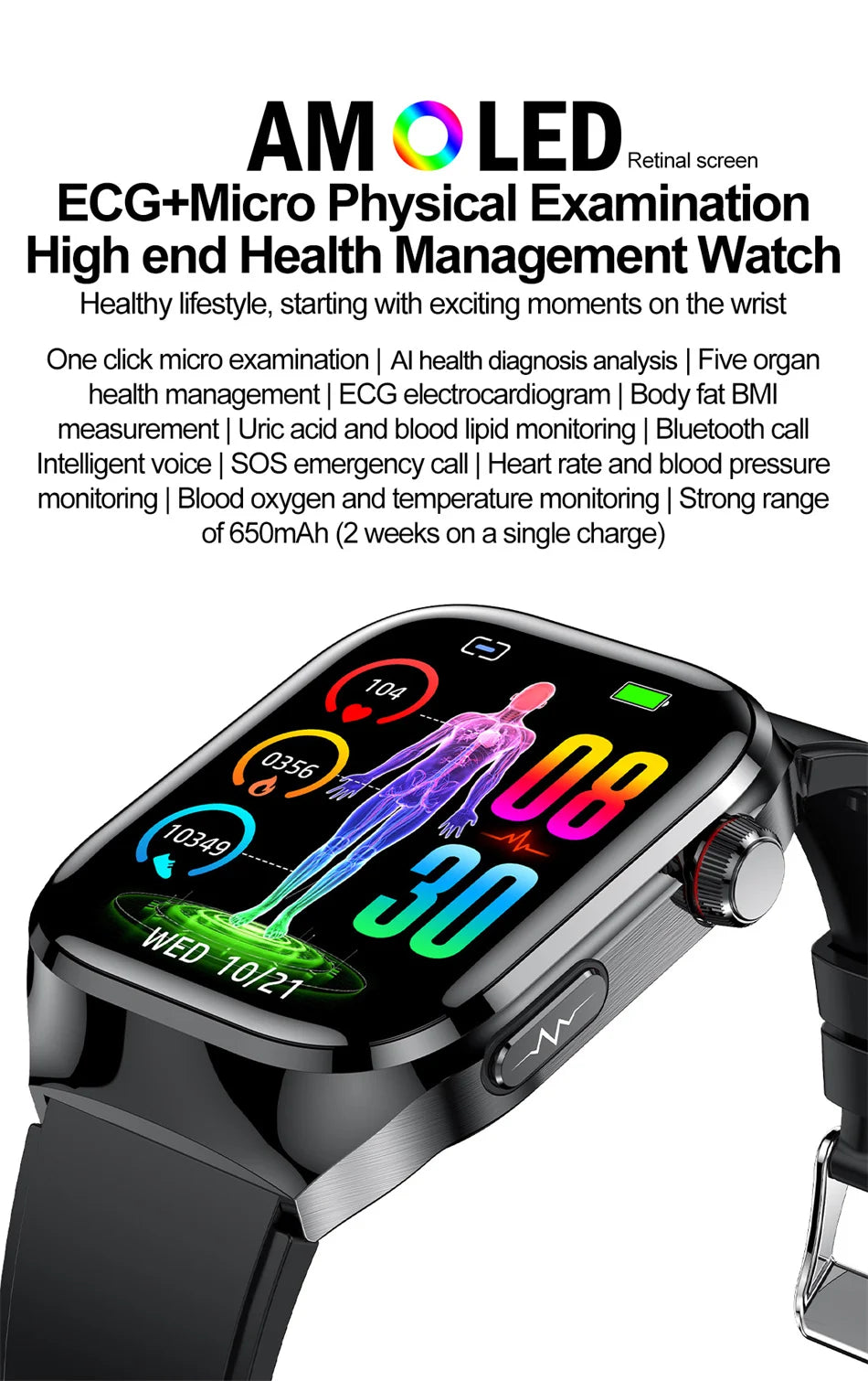 2025 New ECG+PPG Clock Smartwatch Men Uric Acid Blood Pressure Blood Oxygen Body Analysis Heart Health Monitor Smart Watch lady