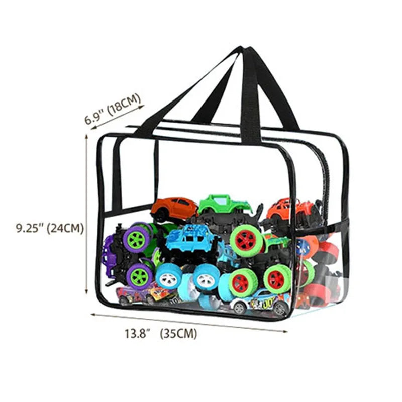 Waterproof Zippered Toy Storage Bag, Transparent PVC Travel Pouch for Sand Beach Puzzles, Cosmetic Toiletry Organizer