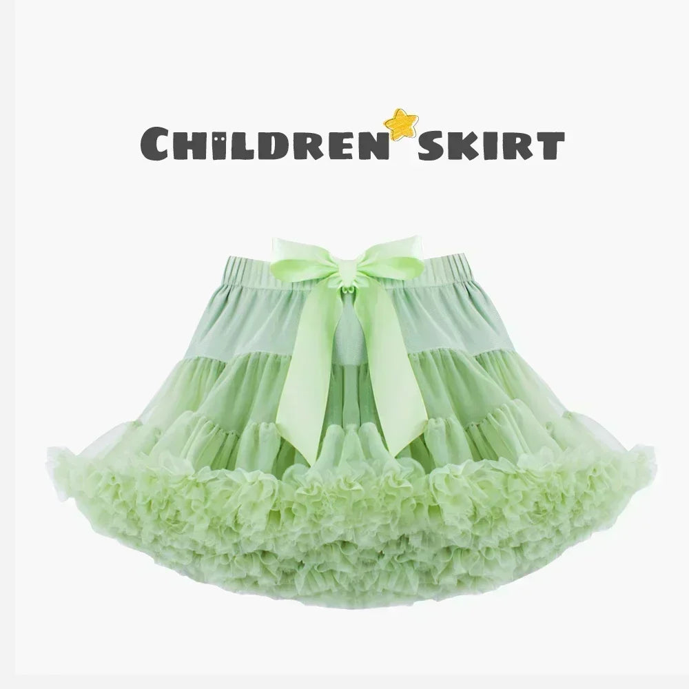 HOT Girls Tutu Skirts Solid Fluffy Tulle Princess Ball Gown Pettiskirt Kids Ballet Party Performance Dress for Children PP001