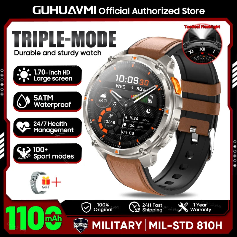 New T-Rex3 1100mAh Large Battery Durable Adult Smart Watch 1.7-inch GPS trackr Compass 5ATM Waterproof BT Call Sports Smartwatch