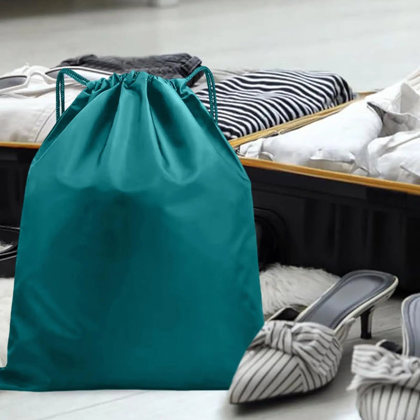 2 Pack Waterproof Drawstring Bags 30x20cm Reusable PE Pouch for Shoes Wet Clothes Outdoor Gym Swimming Travel Sports Storage Bag