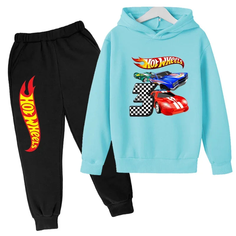 Kids Clothing Hot Wheels Car Game Printed Hoodie Coat 3-12 Yrs Boys Girls Toddler Top+pants Fashion Sweatshirt Casual Sportswear