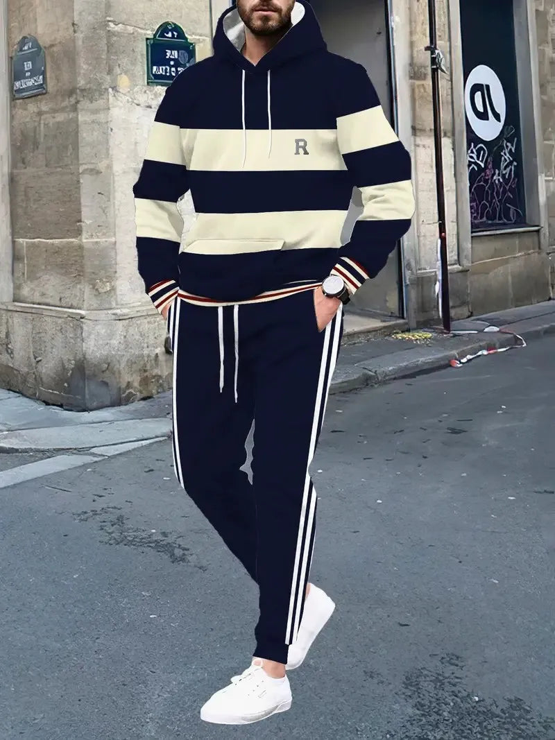 The new men's set for Spring and Autumn 2025 features a casual fashionable soft and comfortable 3D pattern print