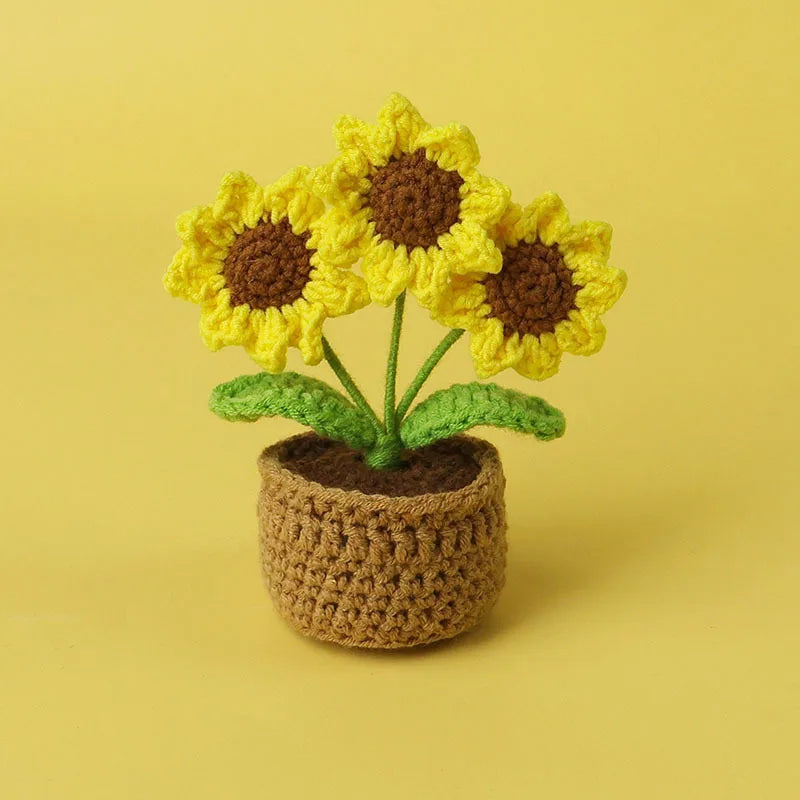 New Crochet SunFlowers Cute Knitting Flowers Potted Graduation Gift Handwoven Plant Car Table Home Decor Items