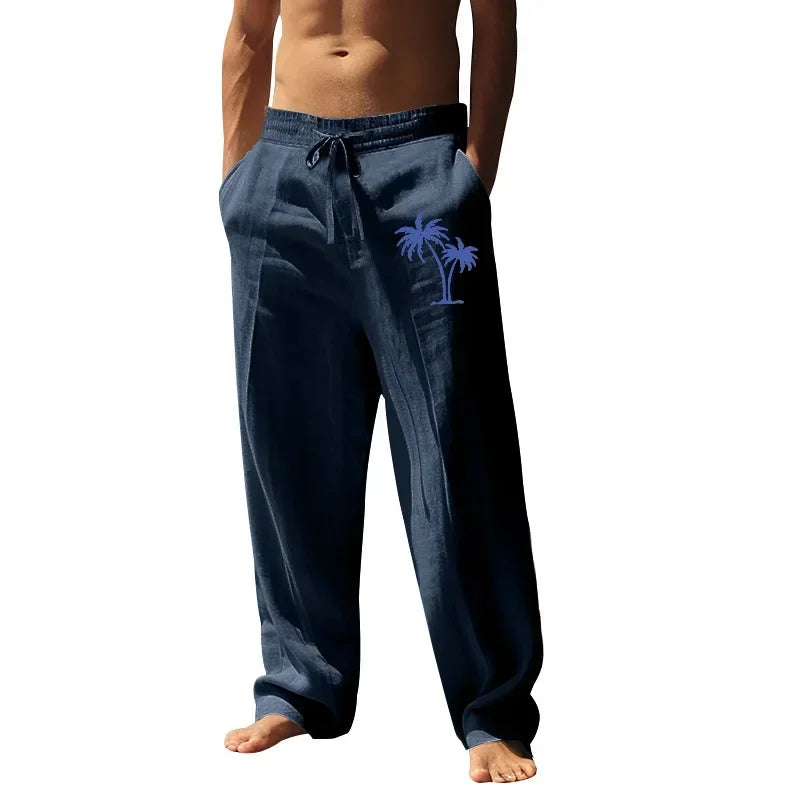 2025 Men's Coconut Printed Breathable Cotton and Linen Loose Casual Sports Pants