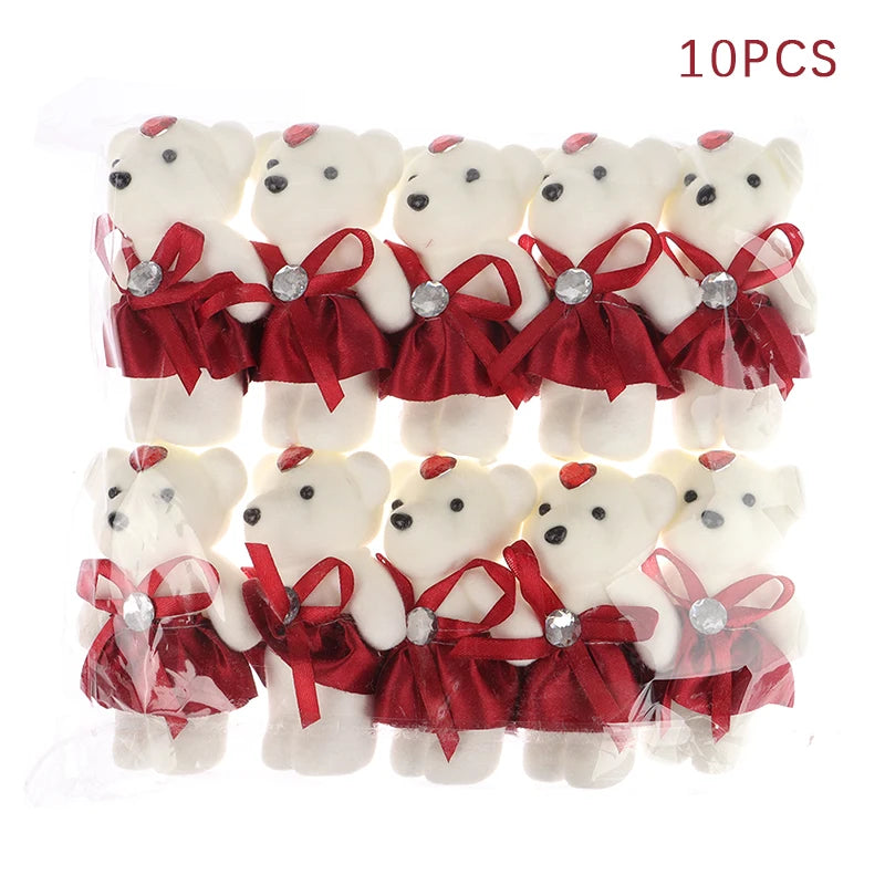 10Pcs 12cm Bear Flower Bouquet Toy Cartoon Doll Bear Bouquet Graduation Birthday Wedding Gifts Party Decor small gifts