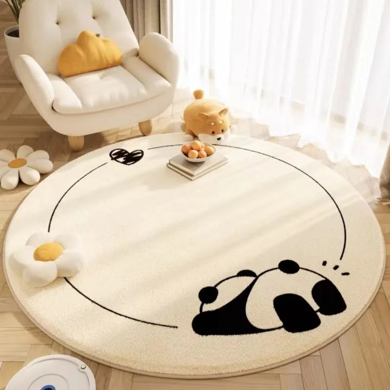 Cute Animals Print Large Area Round Rug Non-Slip Wear-resistant Circle Carpet for Living Room Bedroom Soft Floor Mat Home Decor