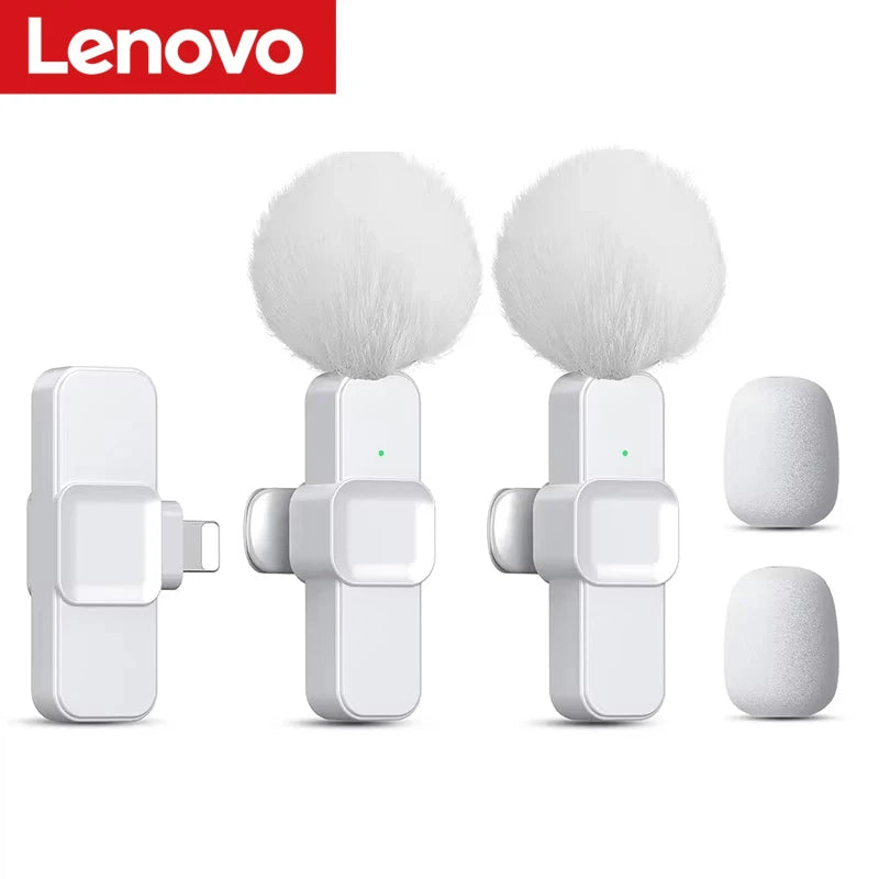 Lenovo Pink Wireless Lavalier Microphone Phone Portable Audio Video Recording Vlog Microphone for iPhone Android PC Live Gaming