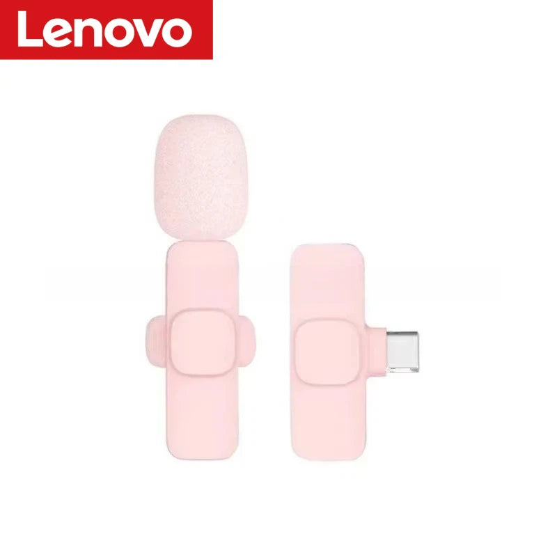 Lenovo Pink Wireless Lavalier Microphone Phone Portable Audio Video Recording Vlog Microphone for iPhone Android PC Live Gaming