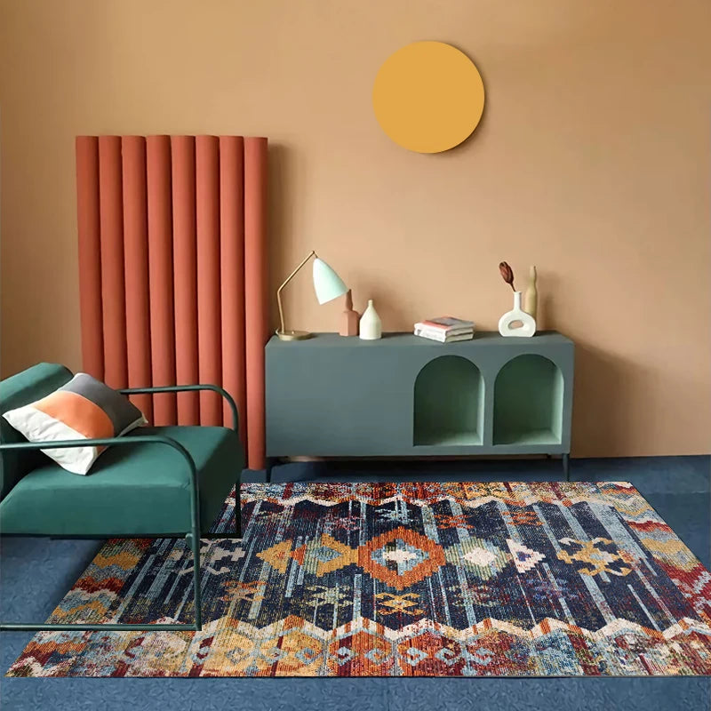 VIKAMA Bohemian Machine Washable Living Room Carpet Soft Non-Slip Ethnic Style Bedroom Cloakroom Carpet Foldable Home Decor