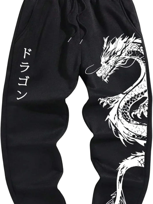 Spring and Summer Daily Commuter Sweatpants Running Sports Pants New Men's Fashionable Dragon Print Loose Trousers S-3XL