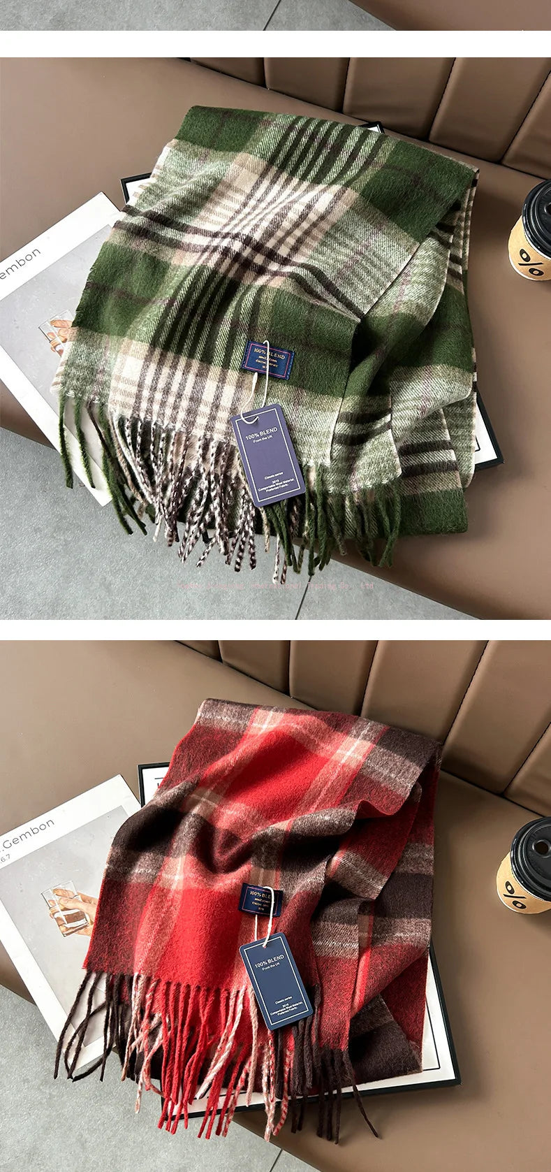 2025autumn andwinter classic checkered printed fashionable scarf style for couples, Australian imitation wool texture warm scarf